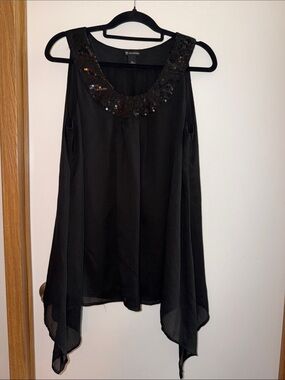 new directions Black Sleeveless Sequin-Trim Tunic Camisole